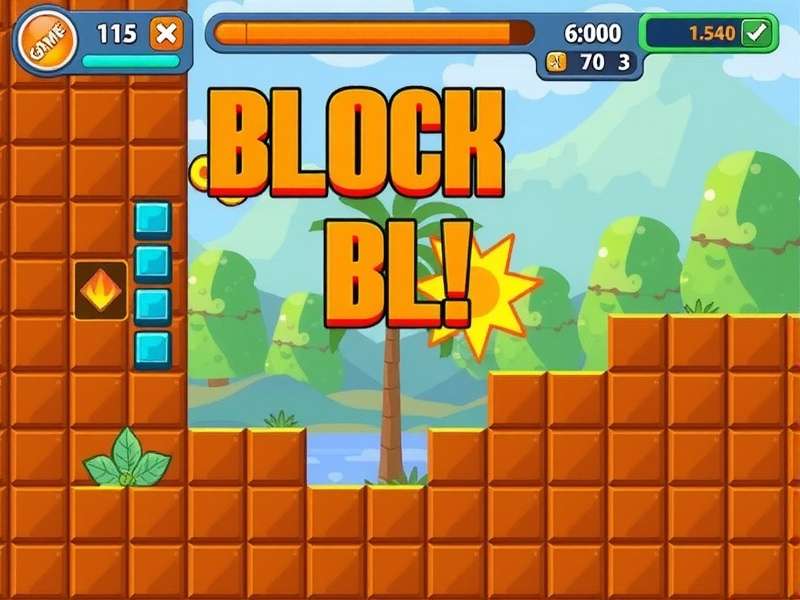 Block Blast game banner showing colourful puzzle blocks on a dark background