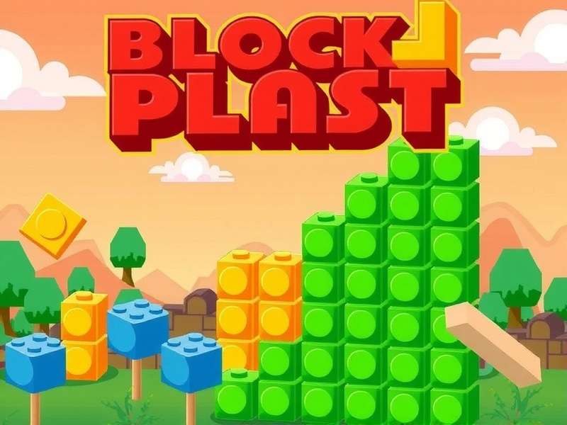 Block Plast – Block Blast game interface showing puzzle grid with vibrant blocks on a mobile device and PC screen